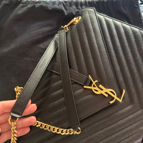 SAINT LAURENT Envelope Large Bag Matelasse Grain De Powder Embossed Leather - Picture 4 of 6